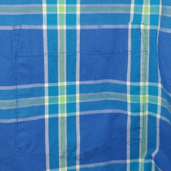 Chaps Button Down Shirt Men XL Stretch Poplin Green Blue Plaid Size XL - Picture 5 of 7